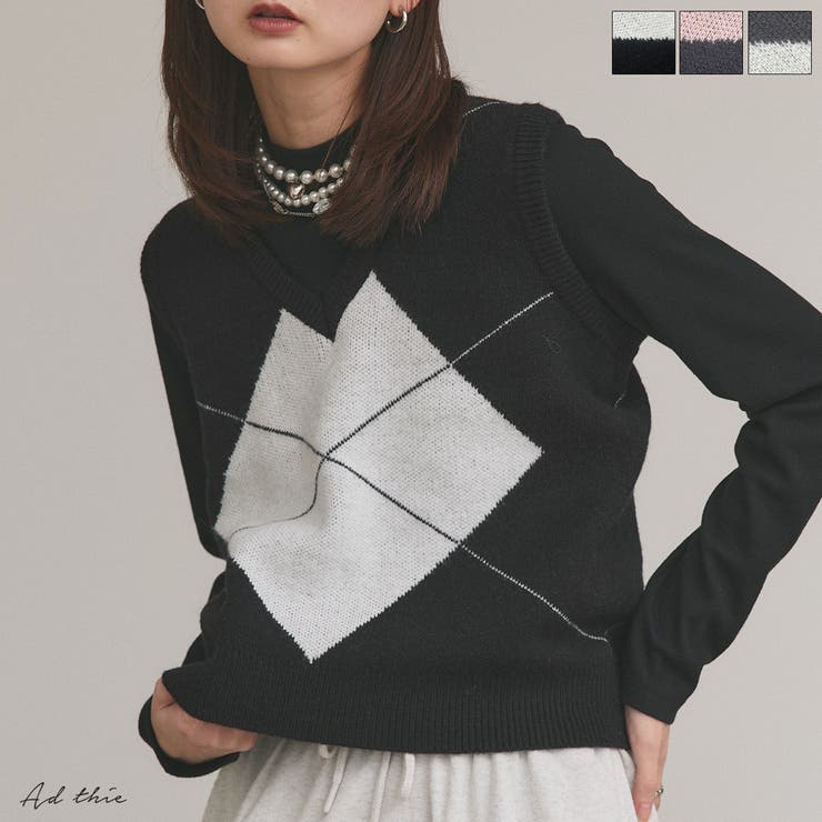 アーガイルニットベスト | ad thie | 詳細画像1 