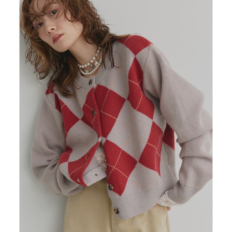 ライトグレー | アーガイルニットカーディガン | ad thie