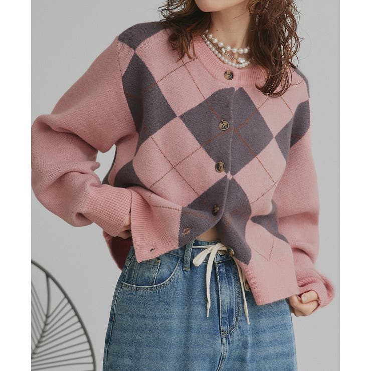 ピンク | アーガイルニットカーディガン | ad thie