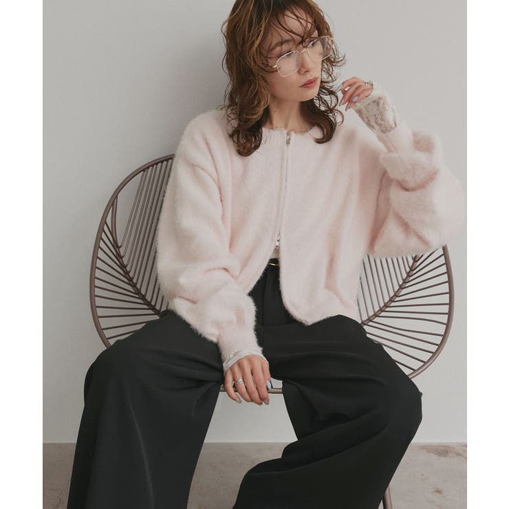 ライトピンク | ダブルジップシャギーニットカーディガン | ad thie