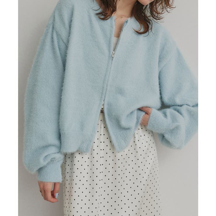 ライトブルー | ダブルジップシャギーニットカーディガン | ad thie