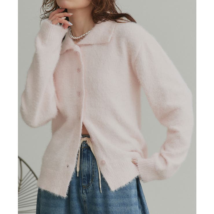 ライトピンク | シャギーニットポロカーディガン | ad thie