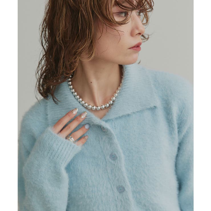 ライトブルー | シャギーニットポロカーディガン | ad thie