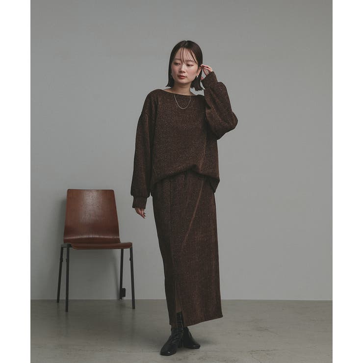 ラメモールボートネックプルオーバー ナロースカートセットアップ | ad thie | 詳細画像21 