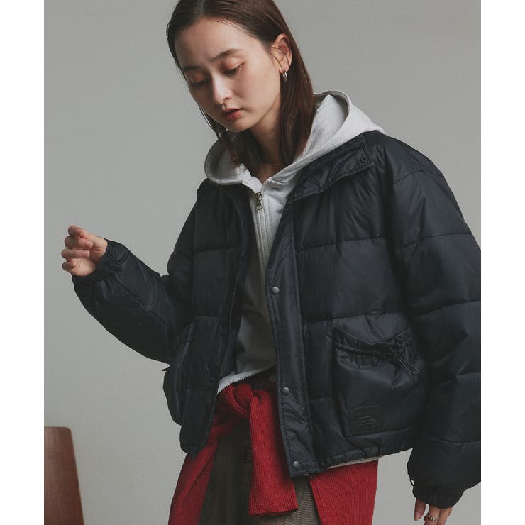 ブラック | 【2025AW新作】レザーパッチ中綿ダウンブルゾン | ad thie