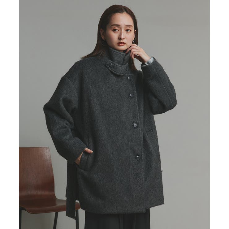 スタンドカラーシャギーミドルコート | ad thie | 詳細画像11 