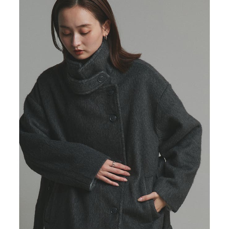 スタンドカラーシャギーミドルコート | ad thie | 詳細画像13 