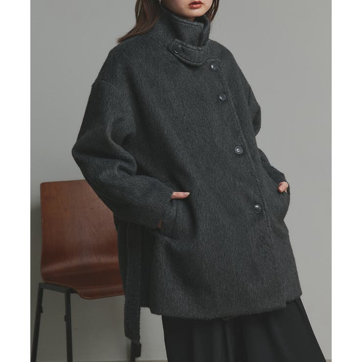 スタンドカラーシャギーミドルコート | ad thie | 詳細画像15 