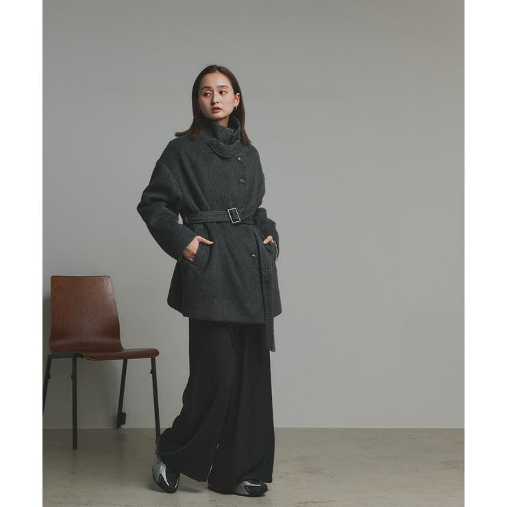 スタンドカラーシャギーミドルコート | ad thie | 詳細画像17 