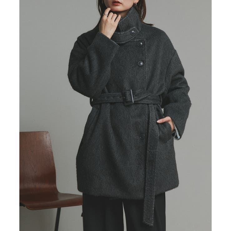 スタンドカラーシャギーミドルコート | ad thie | 詳細画像19 