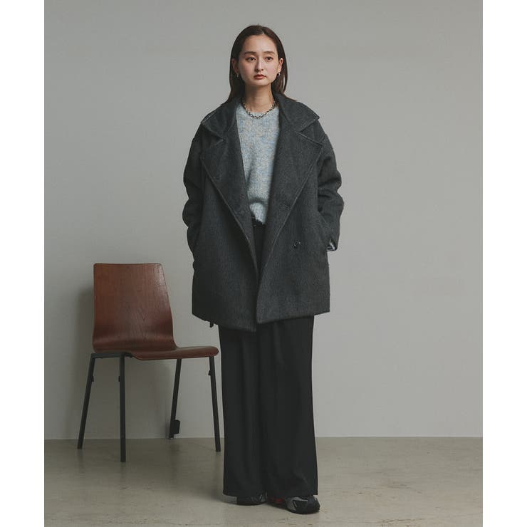 スタンドカラーシャギーミドルコート | ad thie | 詳細画像7 