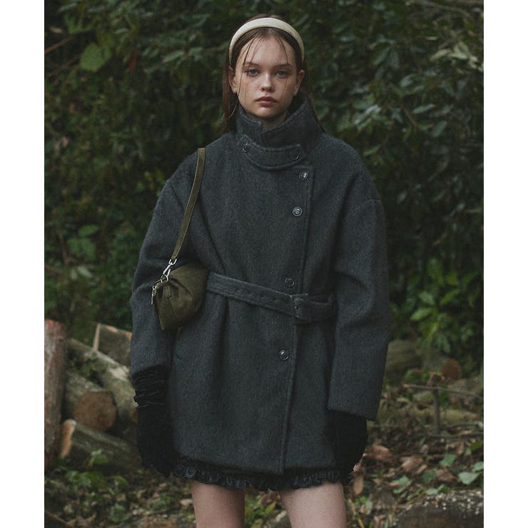 チャコール | スタンドカラーシャギーミドルコート | ad thie