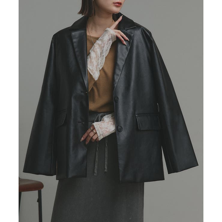 ブラック | 【2025AW新作】レザーライクテーラードジャケット | ad thie