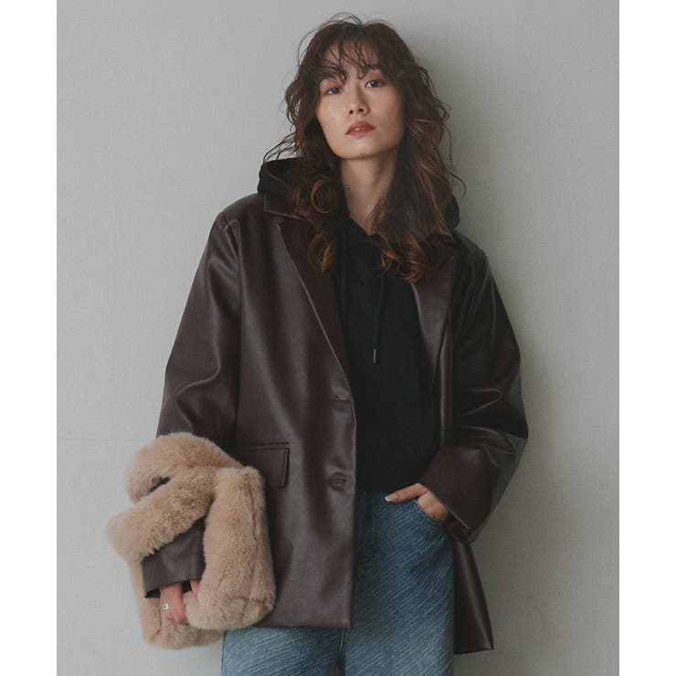 ブラウン | 【2025AW新作】レザーライクテーラードジャケット | ad thie