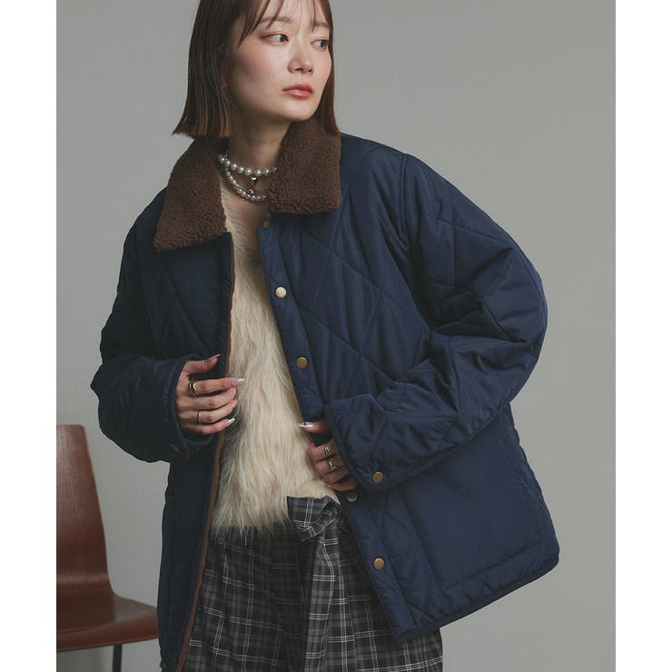 ネイビー | 【2025AW新作】バイカラーパデットキルトブルゾン | ad thie