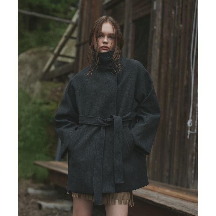 チャコール | スタンドカラーミドルコート | ad thie