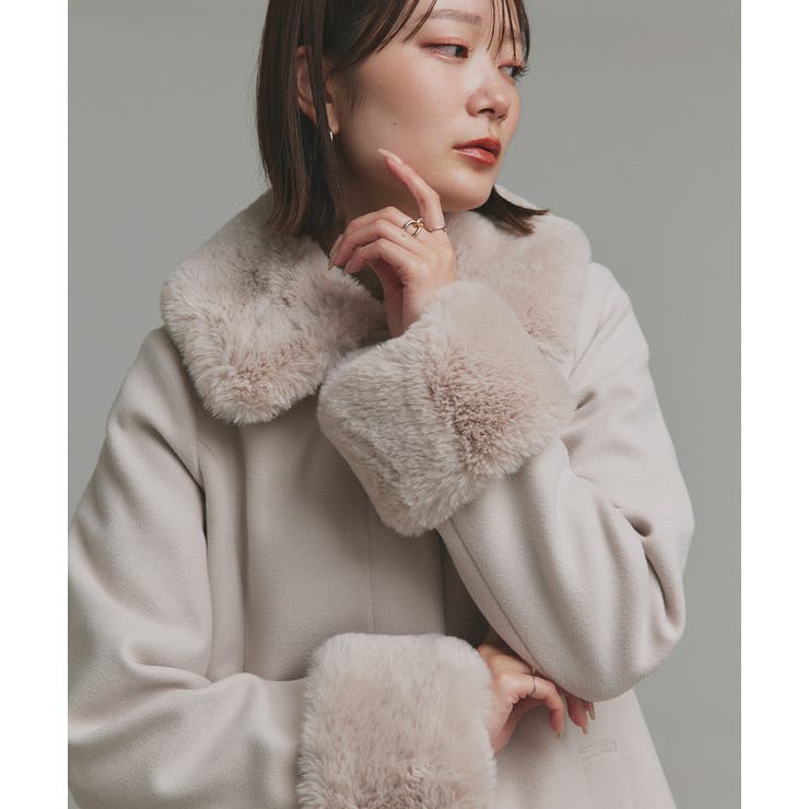 ファーカラー2WAYミドルコート | ad thie | 詳細画像12 