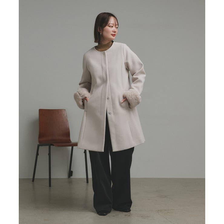 ファーカラー2WAYミドルコート | ad thie | 詳細画像14 