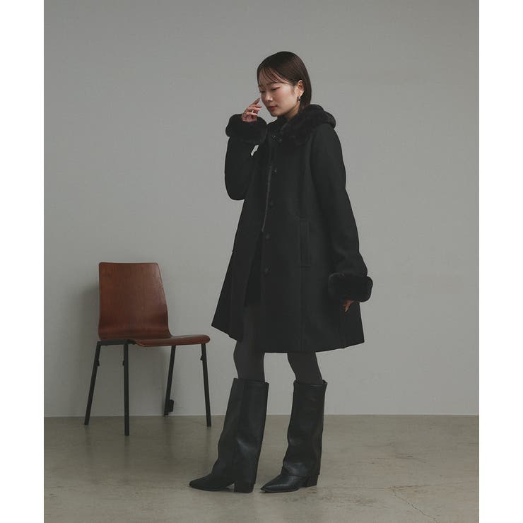 ファーカラー2WAYミドルコート | ad thie | 詳細画像20 