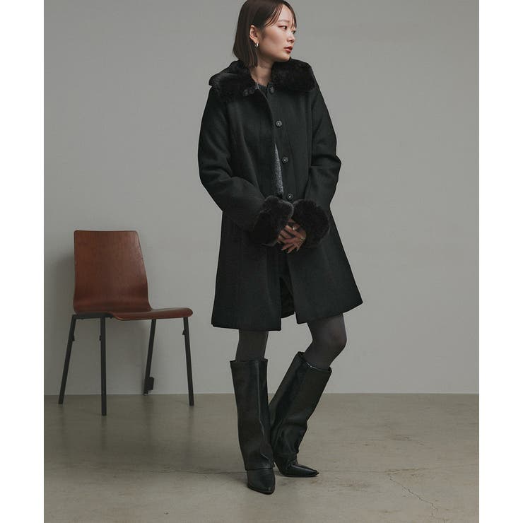 ファーカラー2WAYミドルコート | ad thie | 詳細画像23 