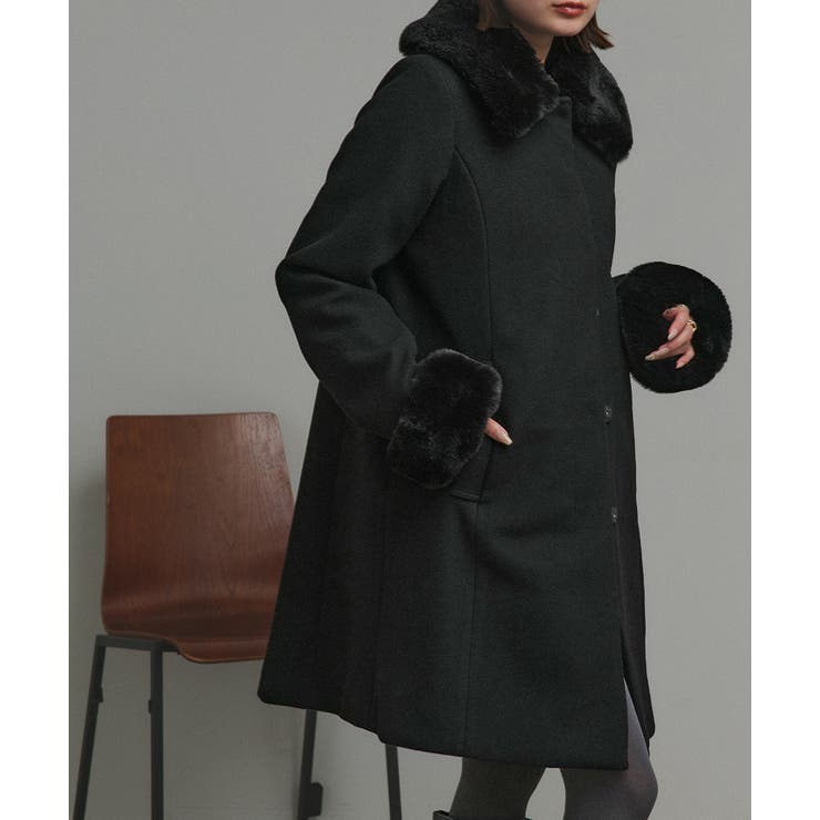 ファーカラー2WAYミドルコート | ad thie | 詳細画像25 