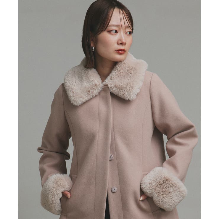 ピンクベージュ | ファーカラー2WAYミドルコート | ad thie
