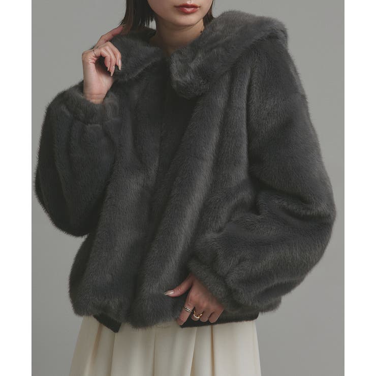 チャコール | 【2025AW新作】ラビットファー調ショートブルゾン | ad thie