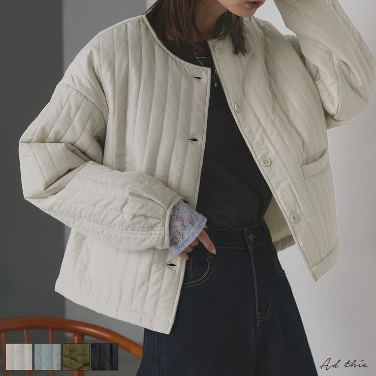【2025AW新作】ストライプキルティングノーカラーブルゾン | ad thie | 詳細画像1 