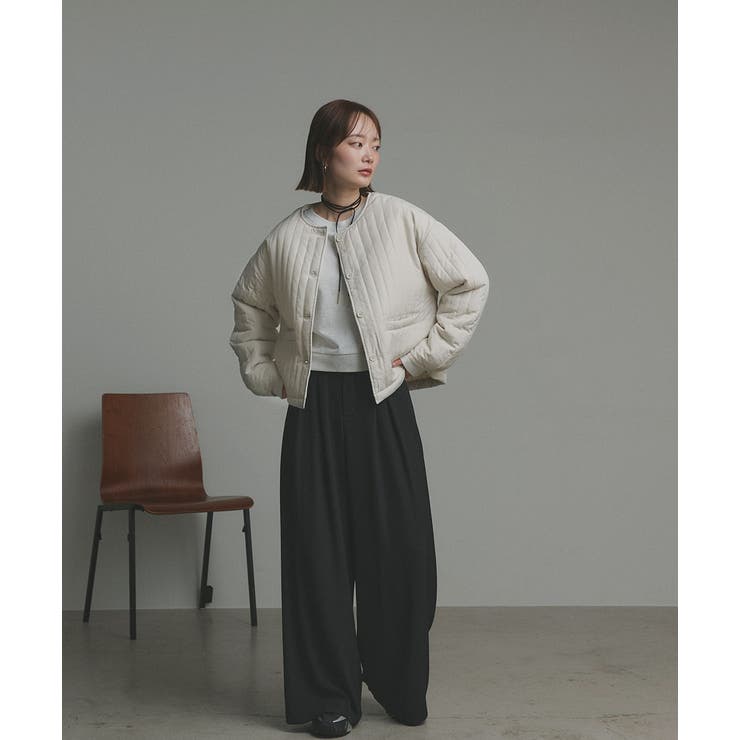 【2025AW新作】ストライプキルティングノーカラーブルゾン | ad thie | 詳細画像12 