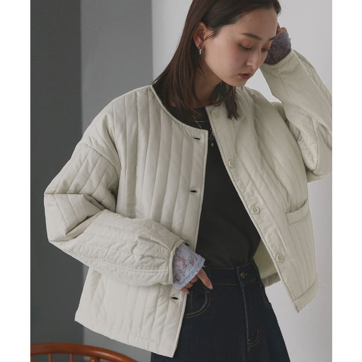アイボリー | 【2025AW新作】ストライプキルティングノーカラーブルゾン | ad thie