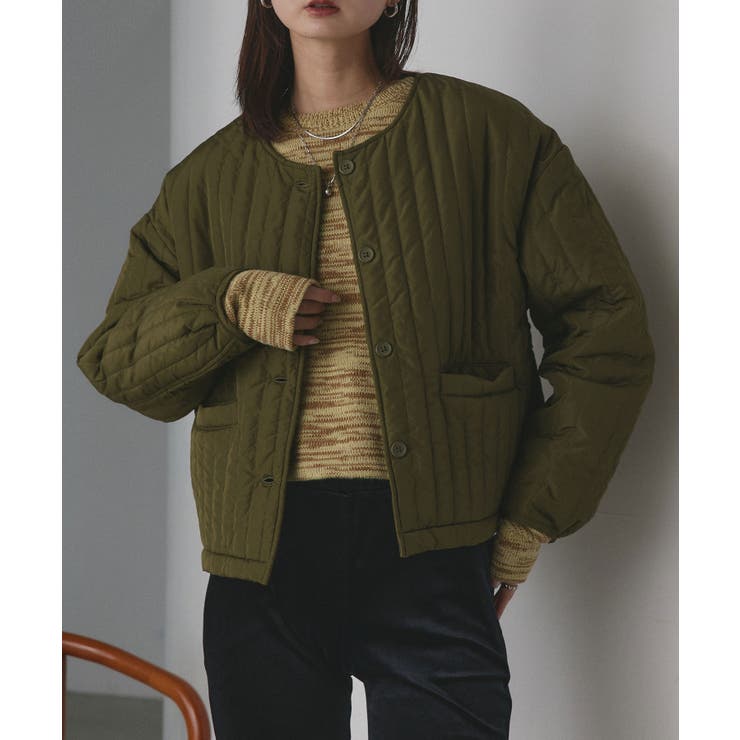 カーキ | 【2025AW新作】ストライプキルティングノーカラーブルゾン | ad thie