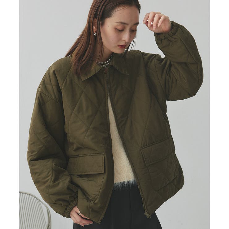 カーキ | パデッドキルト襟付きジャケット | ad thie