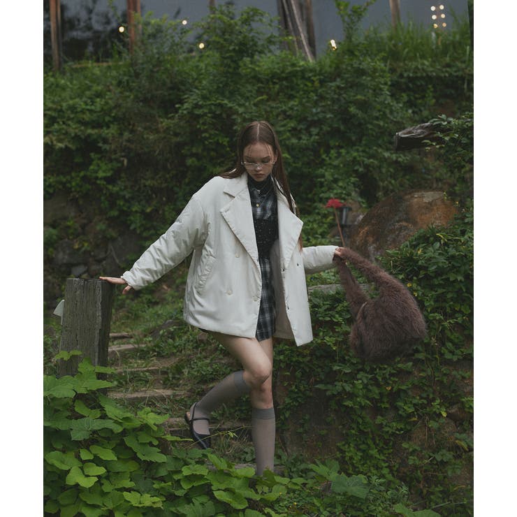 アイボリー | 中綿テーラードカラーコート | ad thie