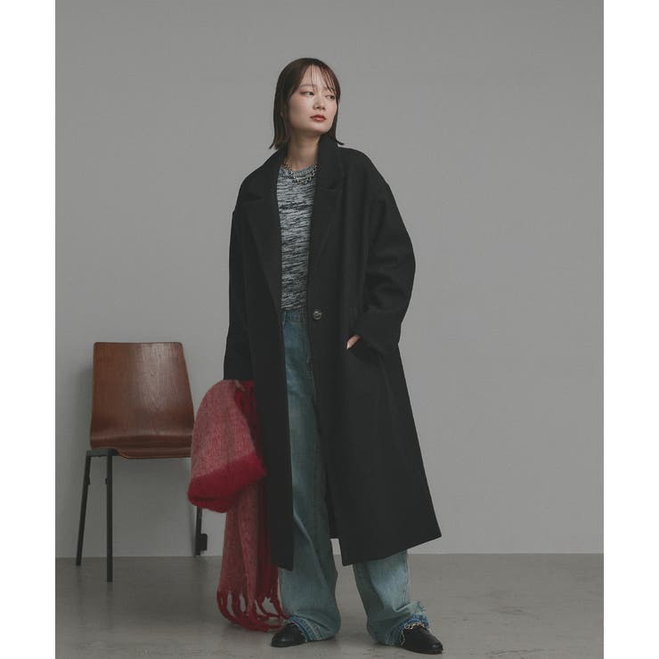 ブラック | 【2025AW新作】フェイクウールロングチェスターコート | ad thie