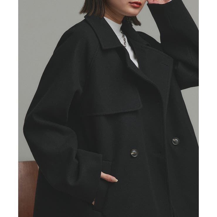 ブラック | 【2025AW新作】フェイクウールショートトレンチコート | ad thie