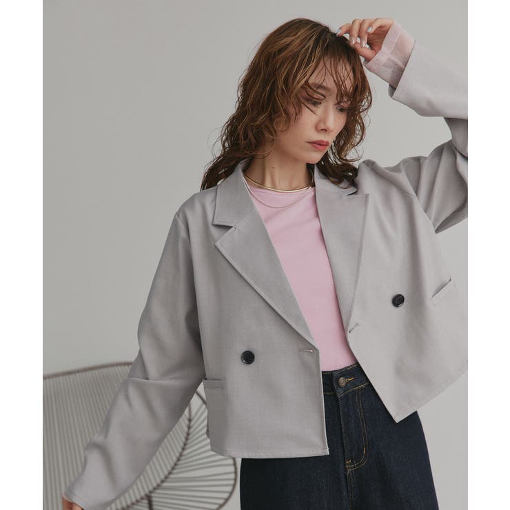 ライトグレー | ショート丈テーラードダブルジャケット | ad thie
