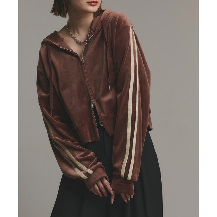 2025AW新作】サイドラインジップベロアパーカー[品番：ADEW0005069