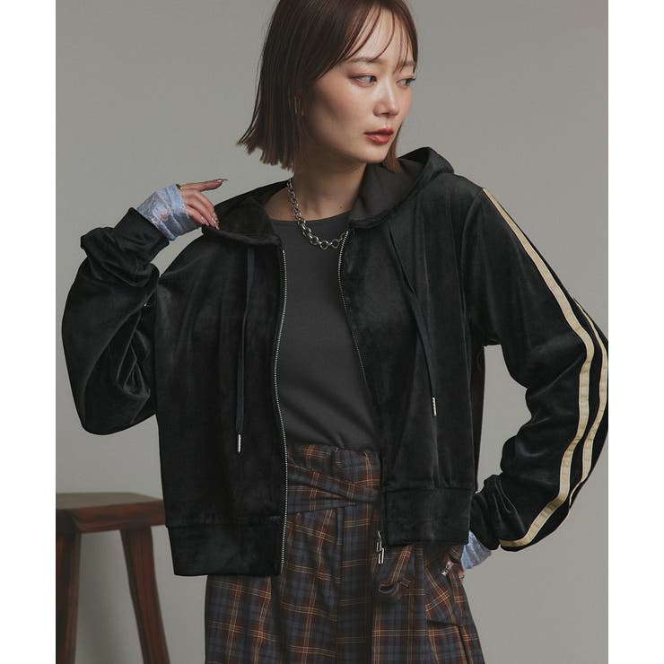 サイドラインジップベロアパーカー | ad thie | 詳細画像7 