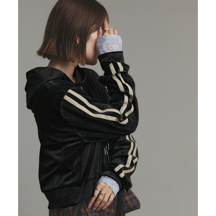 サイドラインジップベロアパーカー | ad thie | 詳細画像8 