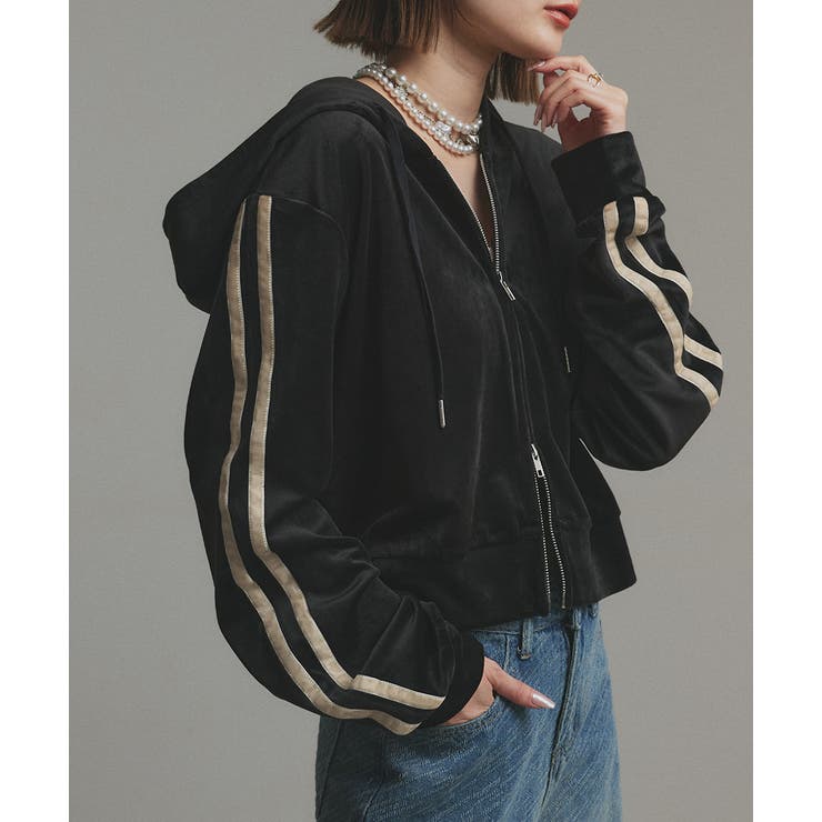 ブラック | サイドラインジップベロアパーカー | ad thie