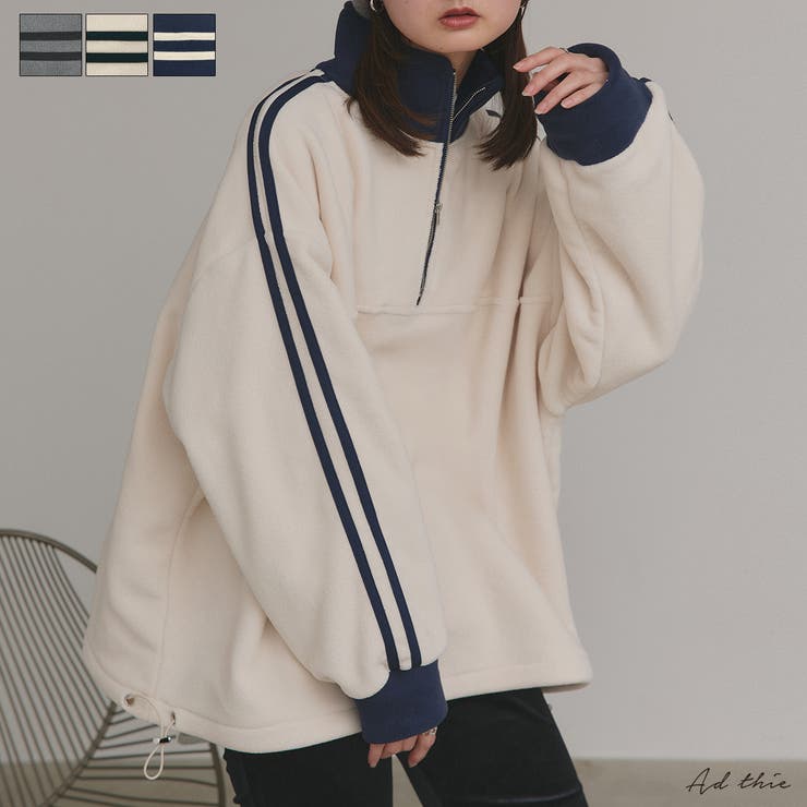 【2025AW新作】サイドラインハーフジップフリースプルオーバー | ad thie | 詳細画像1 