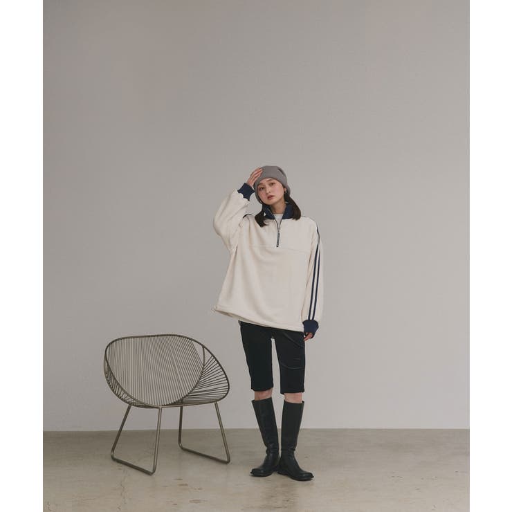 【2025AW新作】サイドラインハーフジップフリースプルオーバー | ad thie | 詳細画像3 