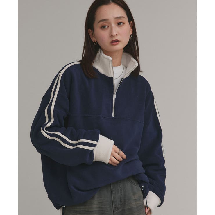 ネイビー | 【2025AW新作】サイドラインハーフジップフリースプルオーバー | ad thie
