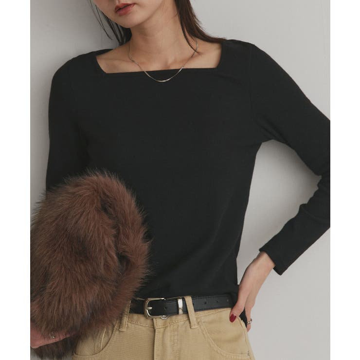 ブラック×スクエアネック | 【2025AW新作】アソート 起毛リブトップス	 | ad thie