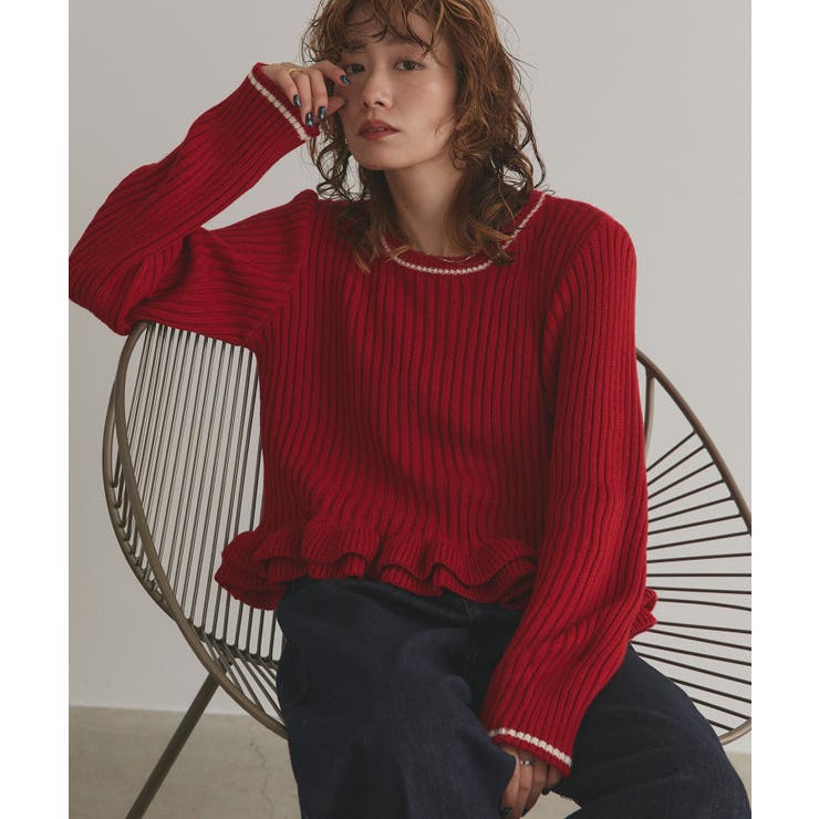 レッド | 【2025AW新作】フリルヘムニットトップス | ad thie
