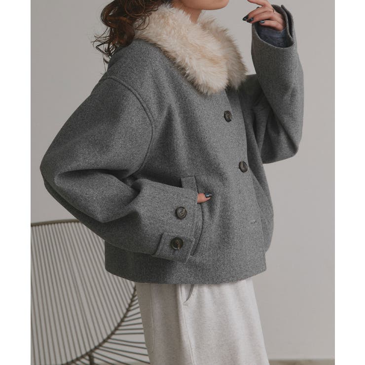 【2025AW新作】ファーカラーフェイクウールジャケット | ad thie | 詳細画像5 