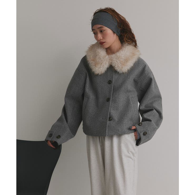 【2025AW新作】ファーカラーフェイクウールジャケット | ad thie | 詳細画像7 