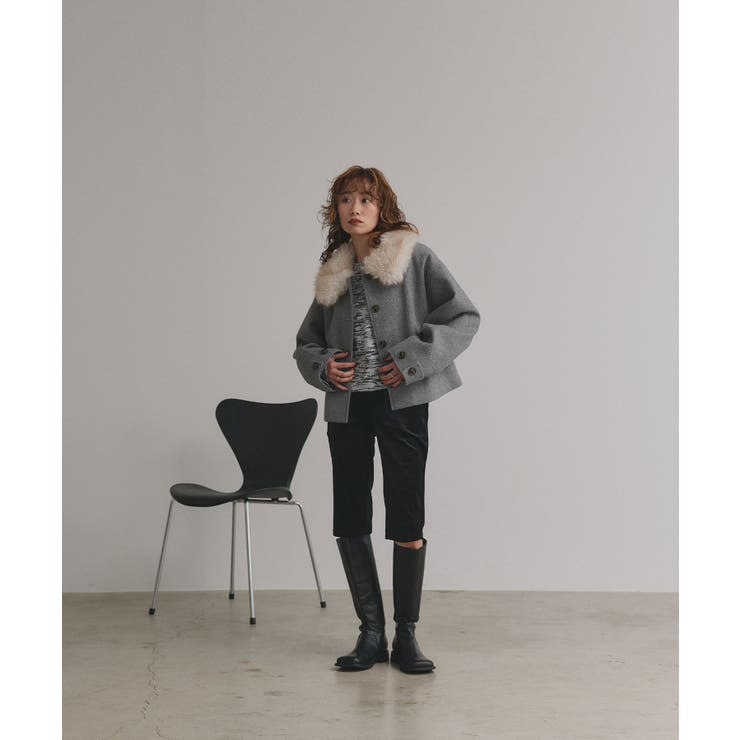 【2025AW新作】ファーカラーフェイクウールジャケット | ad thie | 詳細画像9 