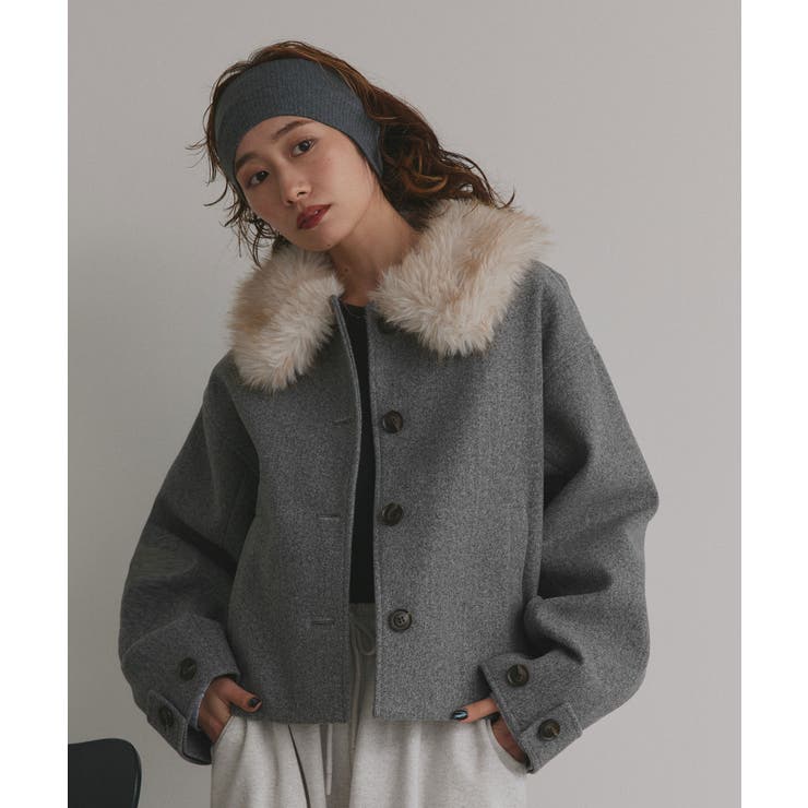 モクグレー | 【2025AW新作】ファーカラーフェイクウールジャケット | ad thie