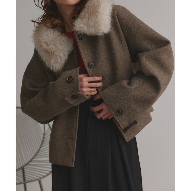 ブラウン | 【2025AW新作】ファーカラーフェイクウールジャケット | ad thie